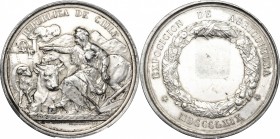 Chile. AR Medal, 1869. D/ Field-worker with animals and tools; in the background a machine and mountains. R/ Wreath. AR. g. 66.44 mm. 51.00 Good VF. F...
