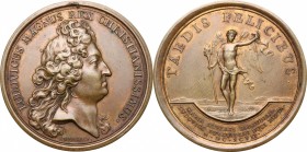 France. Louis XIV (1643-1715). AE Medal, 1697. D/ Head right. R/ Hymen standing facing, head right, holding torch and veil. AE. g. 33.53 mm. 41.00 Inc...