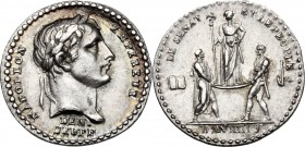 France. Napoleon Bonaparte (1801-1815). AR Medal, 1804-1805. D/ Head right, laureate. R/ Emperor raised in shield by two men. Bramsen 330. Julius 1271...