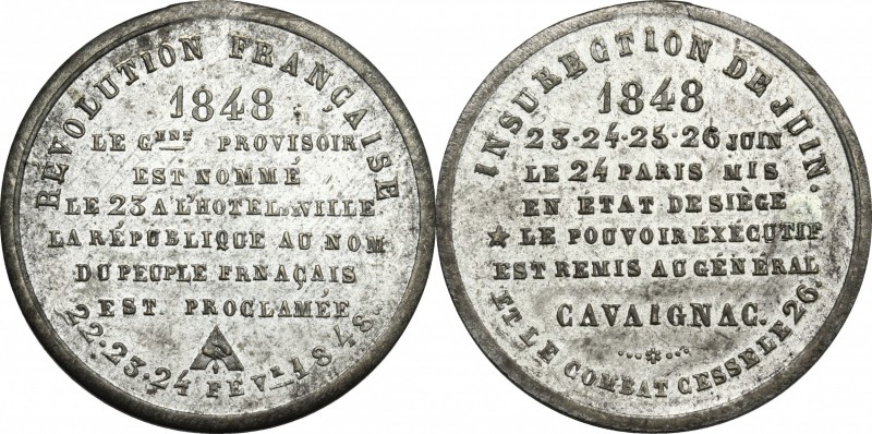France. WM medal 1848. D/ Inscription in seven lines; below, symbol. R/ Inscript...