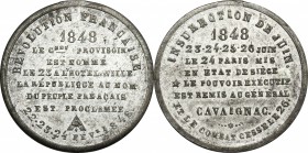 France. WM medal 1848. D/ Inscription in seven lines; below, symbol. R/ Inscription in seven lines. White metal. g. 9.71 mm. 30.00 Partly toned. About...