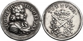 Germany. Johann Georg III (1680-1691). AR Medal, Saxony. D/ Bust right, draped, cuirassed. R/ Crossed swords within wreath; above, elector's hat. AR. ...