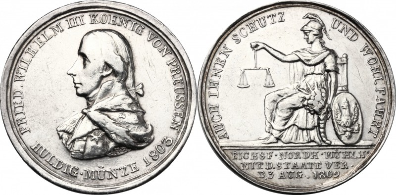 Germany. Friedrich Wilhelm III (1797-1840). AR Medal, 1803. D/ Bust left. R/ Bor...