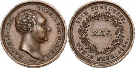 Germany. Maximilian I. Joseph (1799-1825). AE Medal, 1824. D/ Head right. R/ XXV within oak wreath. cf. Witt. 2523 (AV). AE. g. 1.91 mm. 14.00 Inc. Jo...