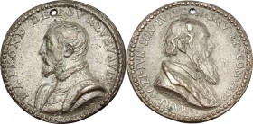 Italy. Tin Cast Medal, 17th century. D/ Bust of Raimond de Fourquevaulx (French Diplomat and Gouverneur of Narbonne) left. R/ Bust of Mario Sozzini (I...