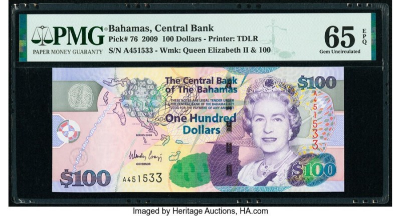Bahamas Central Bank 100 Dollars 2009 Pick 76 PMG Gem Uncirculated 65 EPQ. 

HID...
