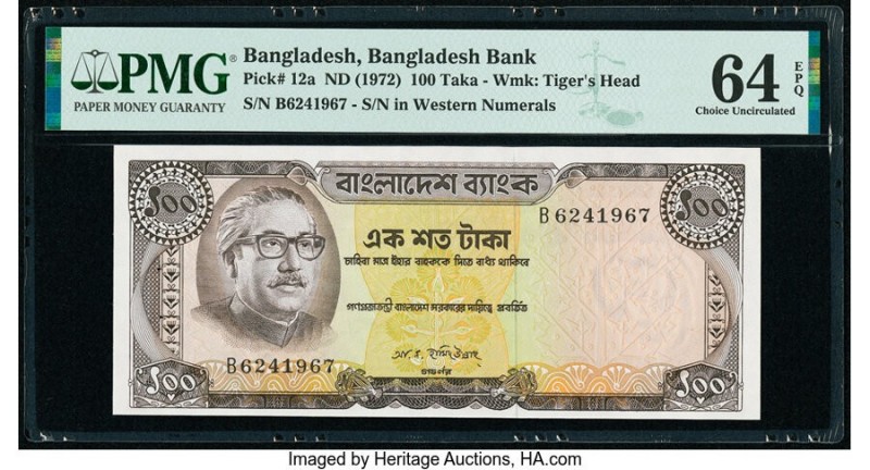 Bangladesh Bangladesh Bank 100 Taka ND (1972) Pick 12a PMG Choice Uncirculated 6...
