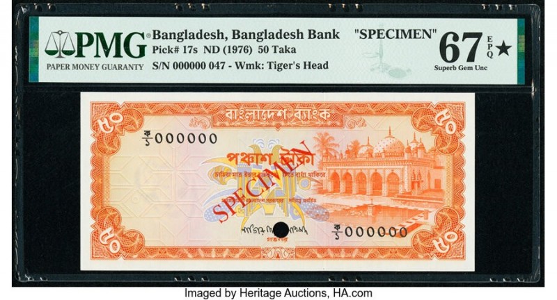 Bangladesh Bangladesh Bank 50 Taka ND (1976) Pick 17s Specimen PMG Superb Gem Un...