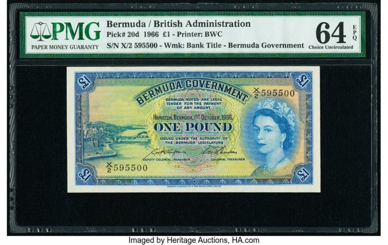 Bermuda Bermuda Government 1 Pound 1.10.1966 Pick 20d PMG Choice Uncirculated 64...