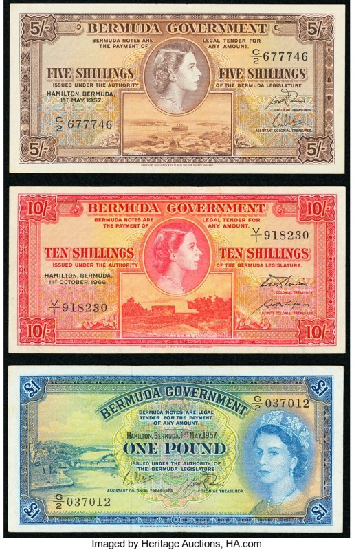 Bermuda Bermuda Government 5; 10 Shillings; 1 Pound 1957-66 Pick 18; 19; 20 Very...