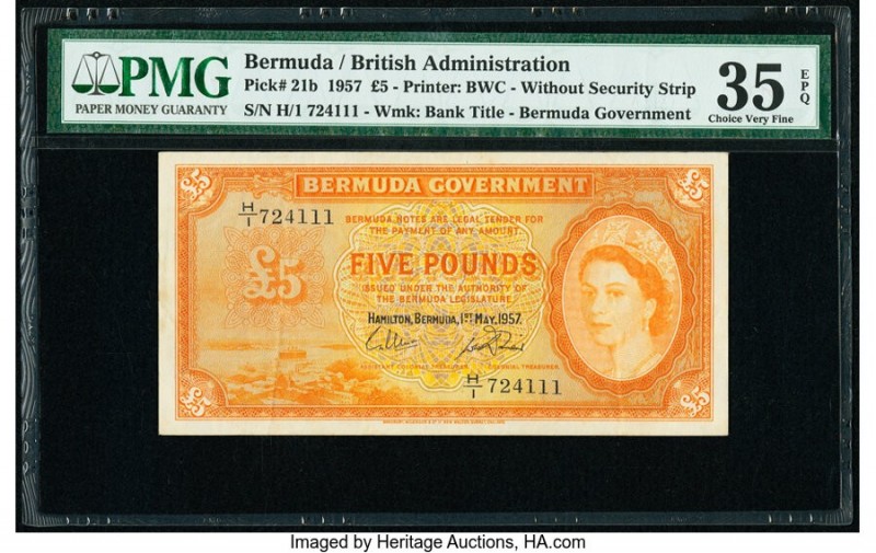 Bermuda Bermuda Government 5 Pounds 1.5.1957 Pick 21b PMG Choice Very Fine 35 EP...