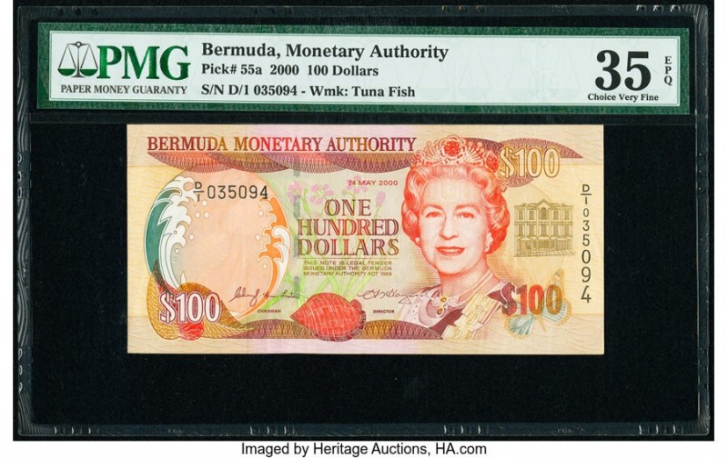 Bermuda Monetary Authority 100 Dollars 2000 Pick 55a PMG Choice Very Fine 35 EPQ...
