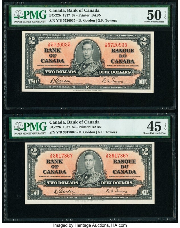 Canada Bank of Canada $2 (2) 2.1.1937 Pick 59b BC-22b PMG Choice Extremely Fine ...