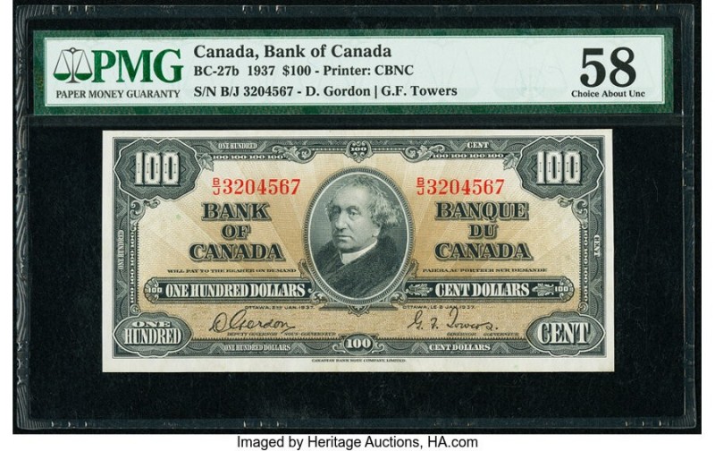 Canada Bank of Canada $100 2.1.1937 Pick 64b BC-27b PMG Choice About Unc 58. 

H...