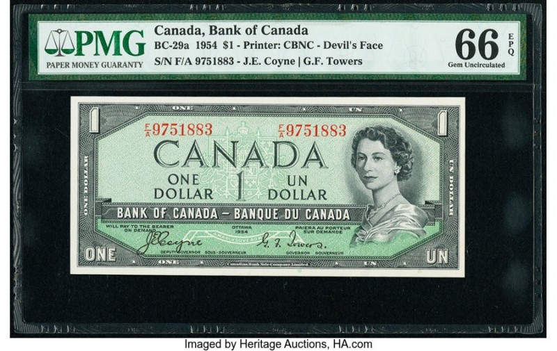 Canada Bank of Canada $1 1954 Pick 66a BC-29a "Devil's Face" PMG Gem Uncirculate...