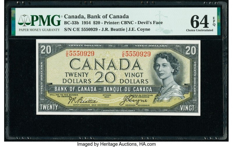 Canada Bank of Canada $20 1954 Pick 70b BC-33b "Devil's Face" PMG Choice Uncircu...