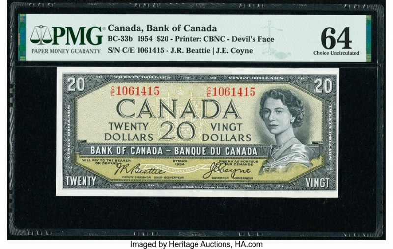 Canada Bank of Canada $20 1954 Pick 70b BC-33b "Devil's Face" PMG Choice Uncircu...