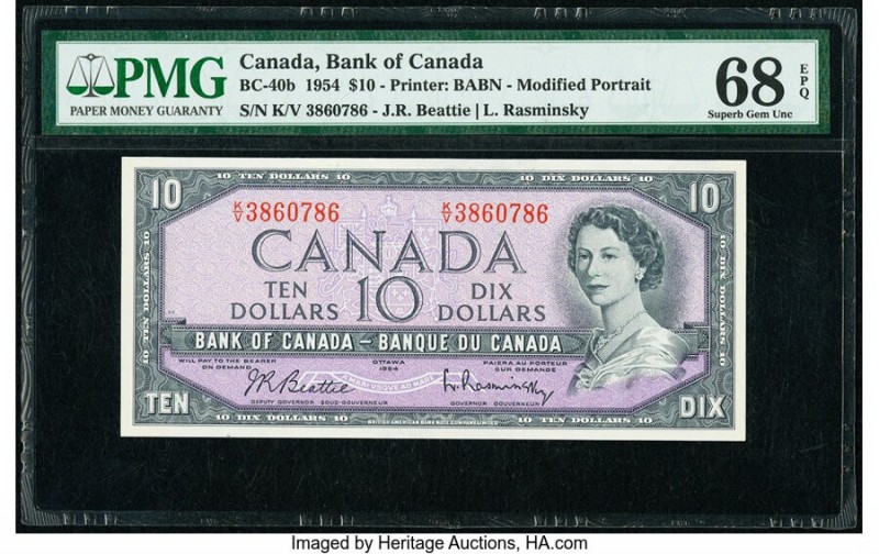 Canada Bank of Canada $10 1954 Pick 79b BC-40b PMG Superb Gem Unc 68 EPQ. Tied w...