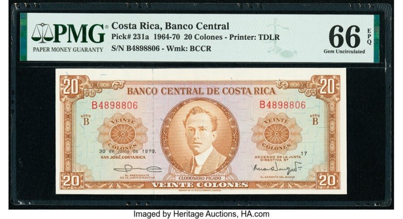 Costa Rica Banco Central de Costa Rica 20 Colones 30.6.1970 Pick 231a PMG Gem Un...
