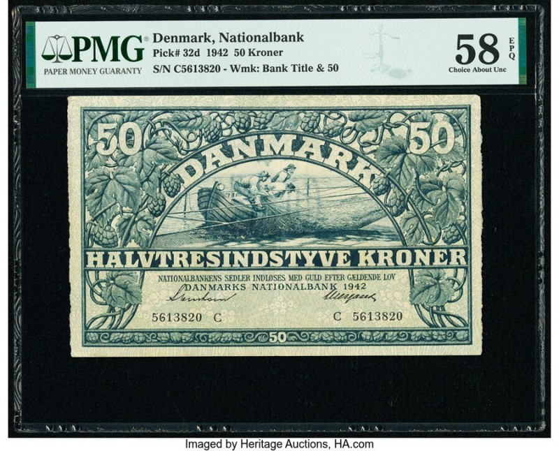 Denmark National Bank 50 Kroner 1942 Pick 32d PMG Choice About Unc 58 EPQ. 

HID...