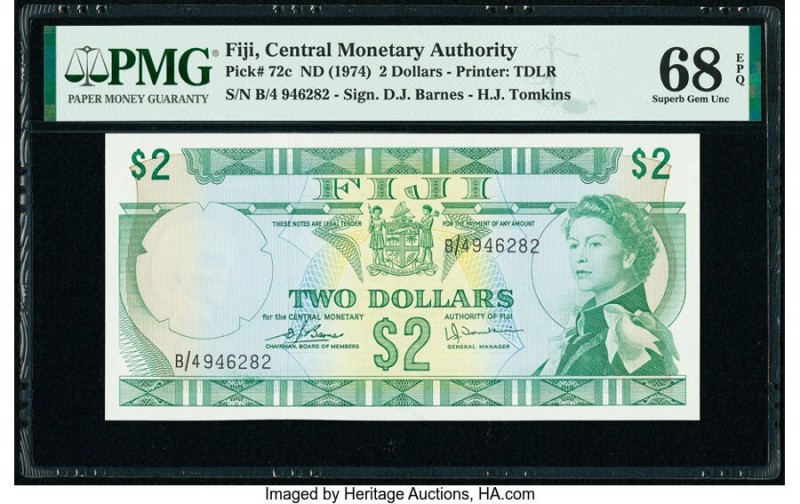 Fiji Central Monetary Authority 2 Dollars ND (1974) Pick 72c PMG Superb Gem Unc ...