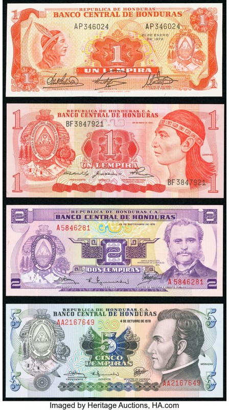 Honduras Group Lot of 8 Examples Very Fine-Crisp Uncirculated. The majority of t...