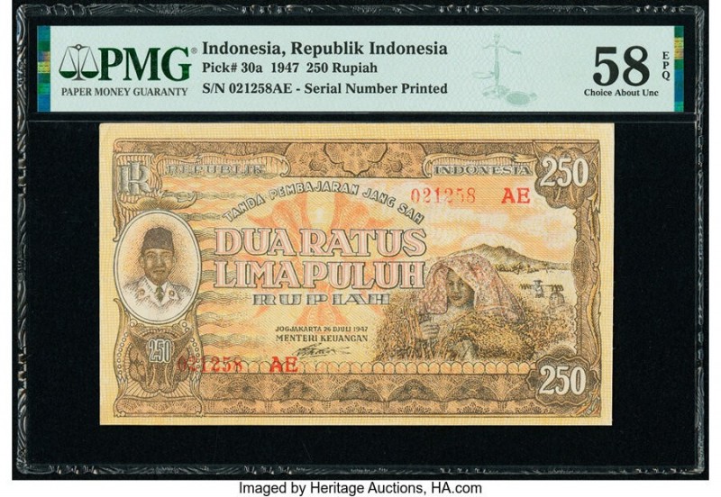 Indonesia Republik Indonesia 250 Rupiah 1947 Pick 30a PMG Choice About Unc 58 EP...