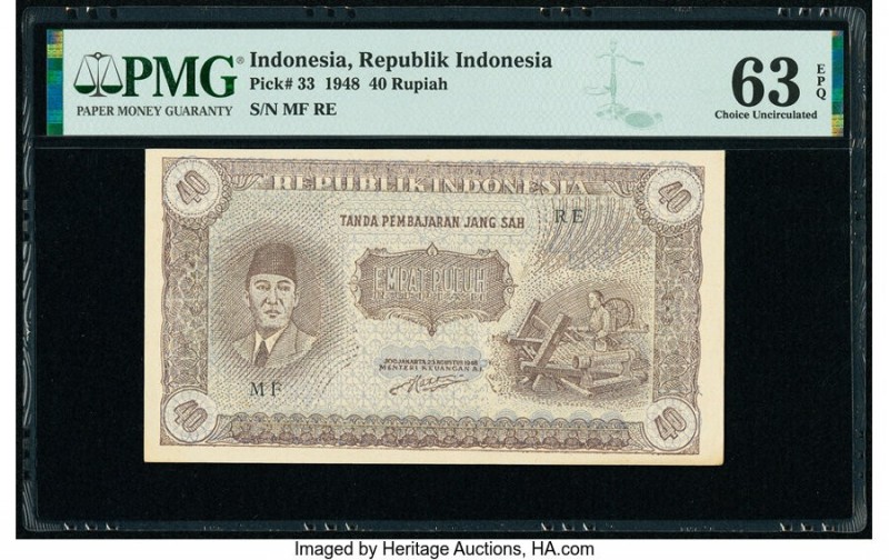 Indonesia Republik Indonesia 40 Rupiah 23.8.1948 Pick 33 PMG Choice Uncirculated...