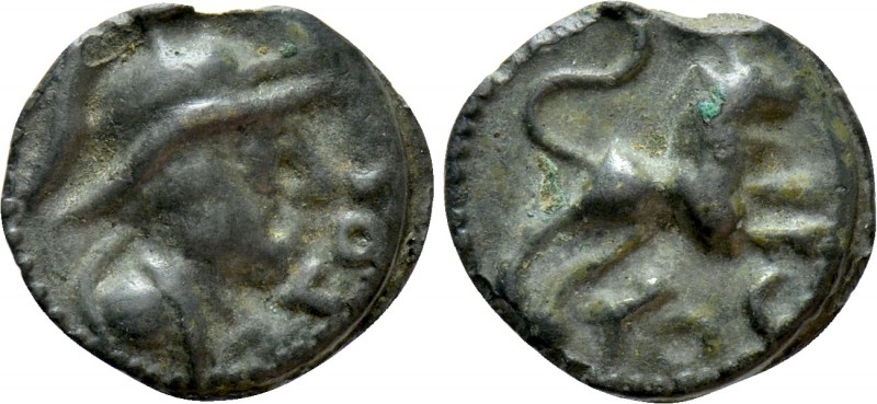 GALLIA. Sequani. Potin (1st century BC). 

Obv: Helmeted head right.
Rev: Lio...