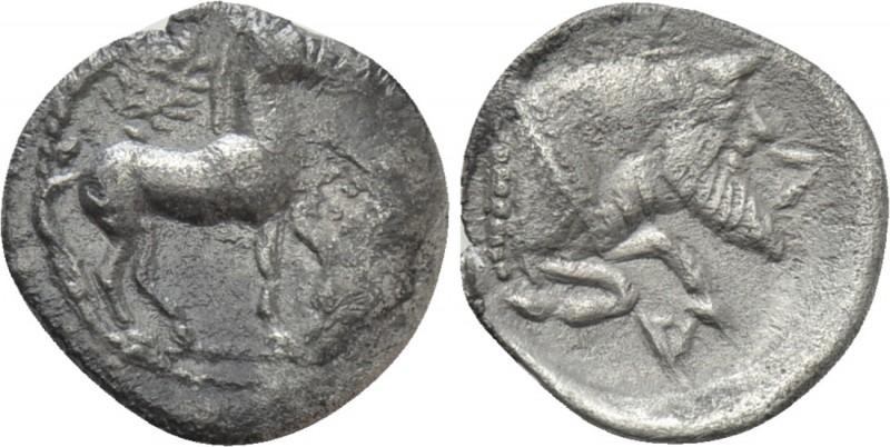 SICILY. Gela. Litra (Circa 465-450 BC).

Obv: Horse advancing right; wreath ab...