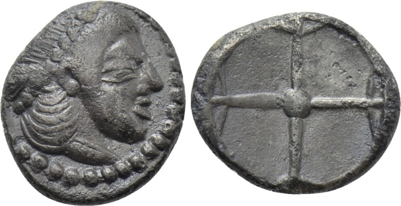SICILY. Syracuse. Deinomenid Tyranny (485-466 BC). Obol. 

Obv: Head of Arethu...