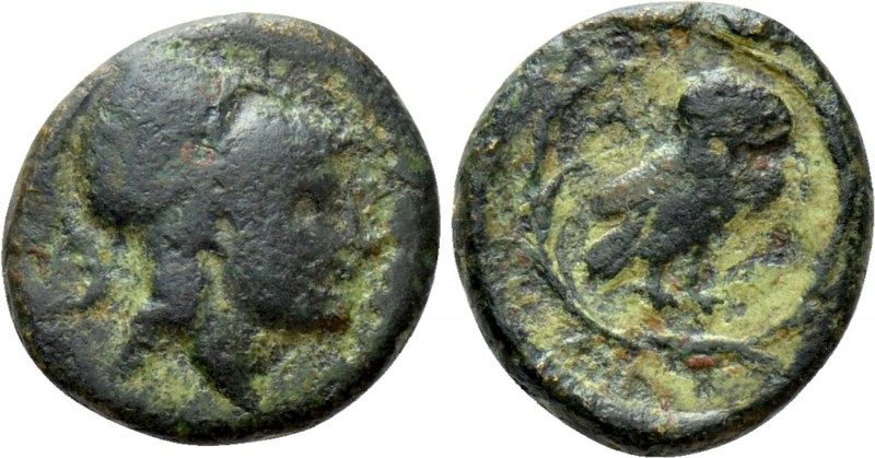 LAKONIA. Lakedaimon (Sparta). Ae (Circa 48-35 BC). Chalkous.

Obv: Helmeted he...