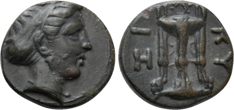 MYSIA. Kyzikos. Ae (3rd century BC). 

Obv: Head of Kore Soteira right.
Rev: ...