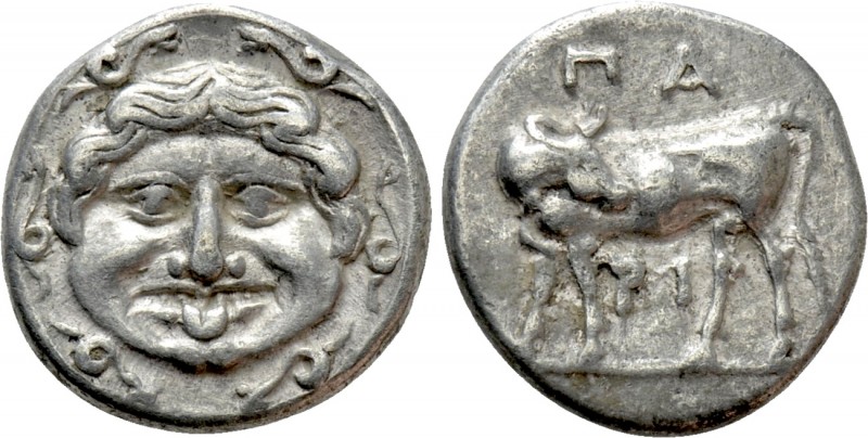 MYSIA. Parion. Hemidrachm (4th century BC). 

Obv: Gorgoneion.
Rev: ΠΑ / ΡΙ. ...