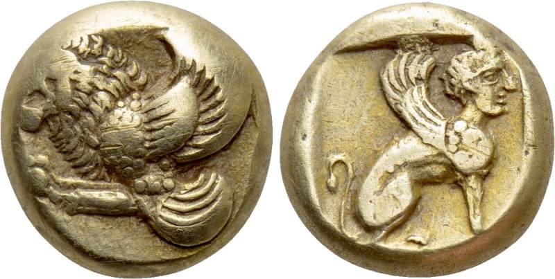 LESBOS. Mytilene. EL Hekte (Circa 412-378 BC). 

Obv: Forepart of winged lion ...