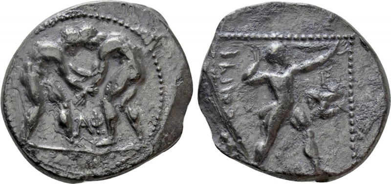 PAMPHYLIA. Aspendos. Stater (Circa 380/75-330/25 BC). 

Obv: Two wrestlers gra...