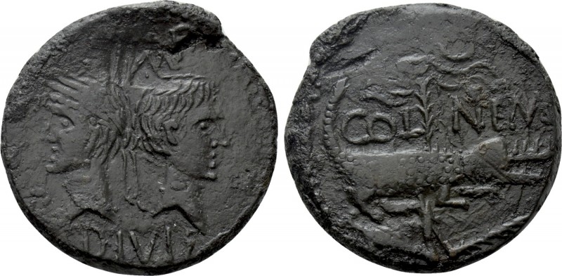 GAUL. Nemausus. Augustus, with Agrippa (27 BC-14 AD). Ae . 

Obv: IMP DIVI F. ...
