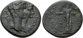 CARIA. Aphrodisias. Tiberius with Livia (14-37). Ae. Apollonios, magistrate