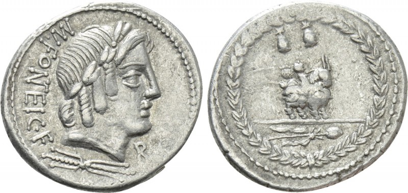 MN. FONTEIUS C.F. Denarius (85 BC). Rome. 

Obv: MN FONTEI C F. 
Laureate hea...
