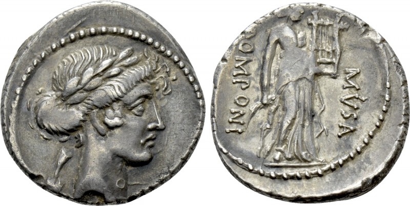 Q. POMPONIUS MUSA. Denarius (56 BC). Rome. 

Obv: Laureate head of Apollo righ...