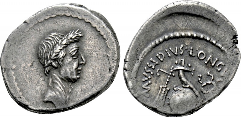 JULIUS CAESAR. Denarius (42 BC). Rome. L. Mussidius Longus, moneyer. 

Obv: He...