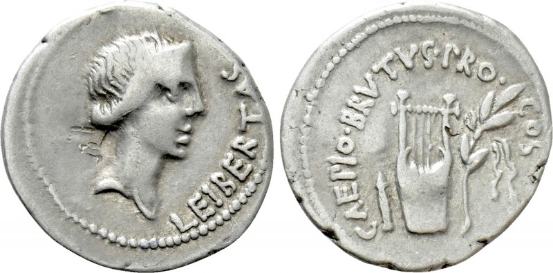Q. SERVILIUS CAEPIO (M. JUNIUS) BRUTUS. Denarius (42 BC). Military mint travelin...