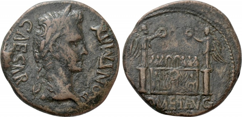 AUGUSTUS (27 BC-AD 14). As. Lugdunum. 

Obv: CAESAR PONT MAX. 
Laureate head ...