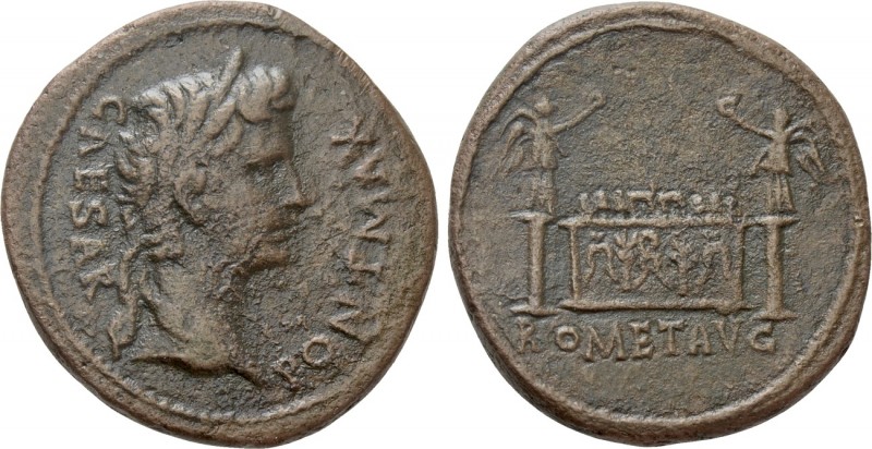 AUGUSTUS (27 BC-AD 14). As. Lugdunum. 

Obv: CAESAR PONT MAX. 
Laureate head ...