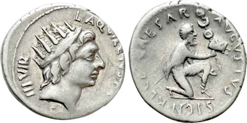 AUGUSTUS (27 BC-14 AD). Denarius. Rome; L. Aquillius Florus, moneyer.

Obv: L ...