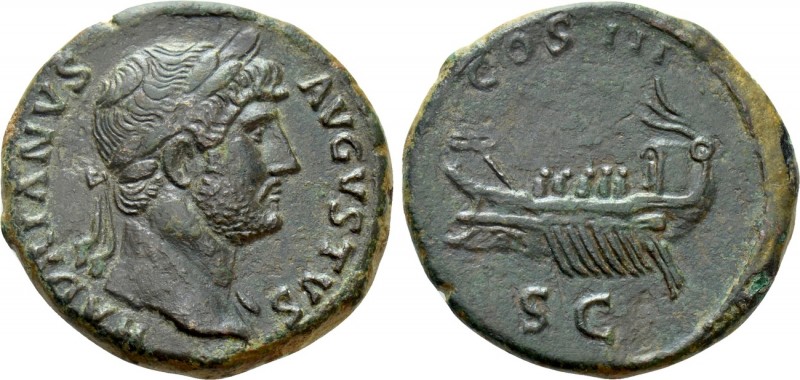 HADRIAN (117-138). As. Rome. 

Obv: HADRIANVS AVGVSTVS. 
Laureate bust right,...