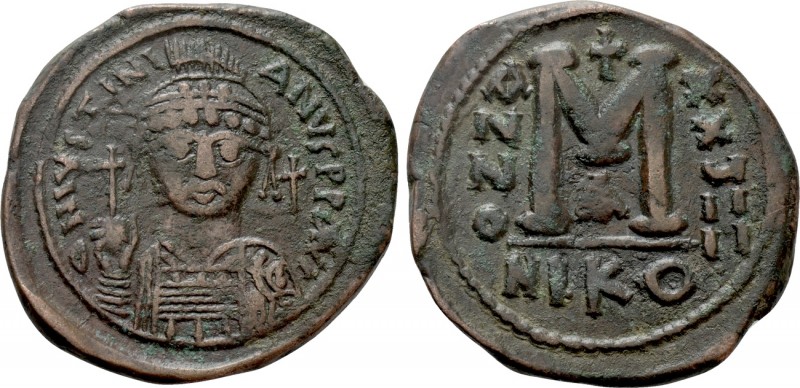 JUSTINIAN I (527-565). Follis. Nicomedia. Dated RY 29 (555/6). 

Obv: D N IVST...