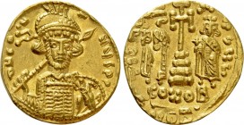 CONSTANTINE IV POGONATUS with HERACLIUS and TIBERIUS (668-685). GOLD Solidus. Constantinople