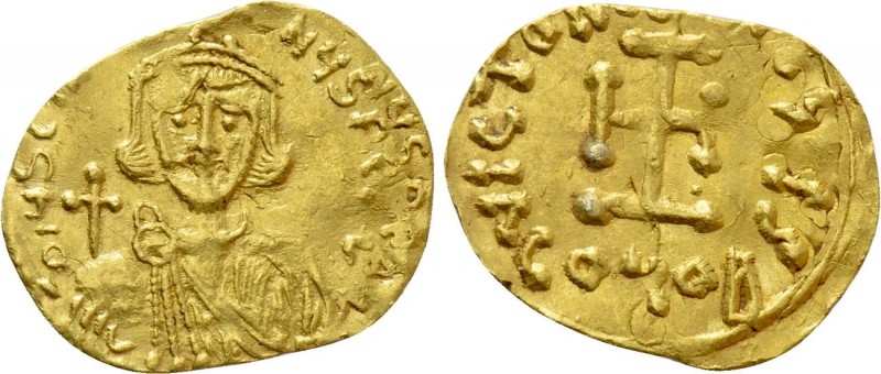 JUSTINIAN II (First reign, 685-695). GOLD Tremissis. Constantinople. 

Obv: D ...