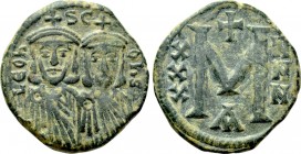 LEO III THE "ISAURIAN", with CONSTANTINE V (717-741). Follis. Constantinople